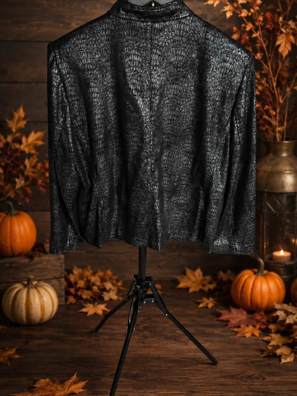 Alfred Dunner Black Croc-Embossed Bomber Jacket